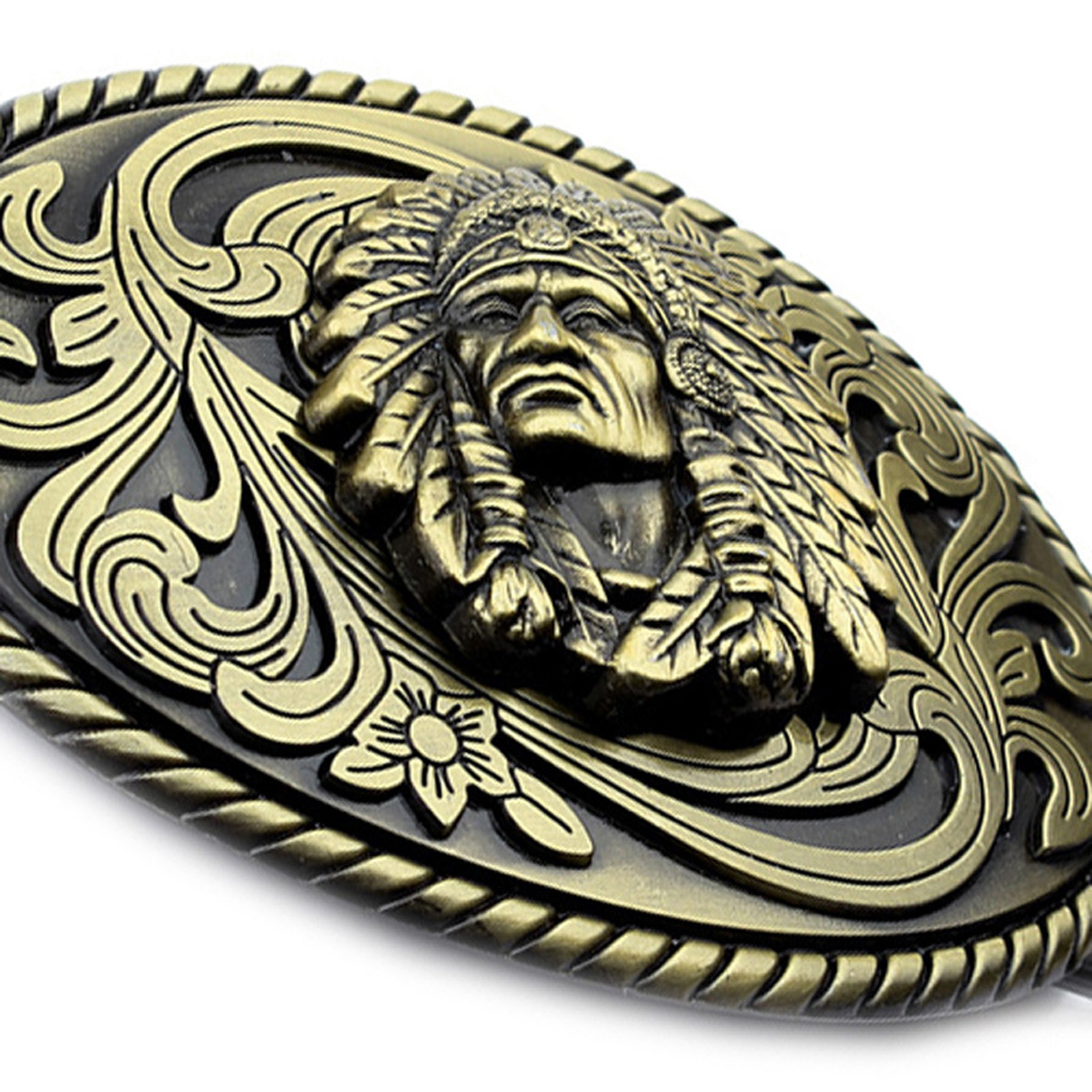 Retro Western Cowboy Bronze Metal Buckle Indian Pharaoh Pattern Belt Buckle