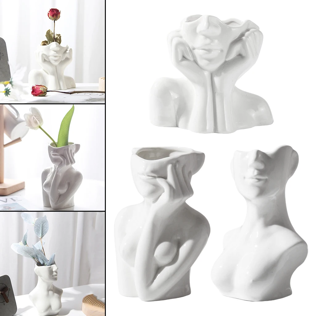 Ceramic Simulation Woman Human Body Face Art Vase Ceramic Vase Sculpture Decorative Flowr Pot Plant Planter Cabinet Home Decors