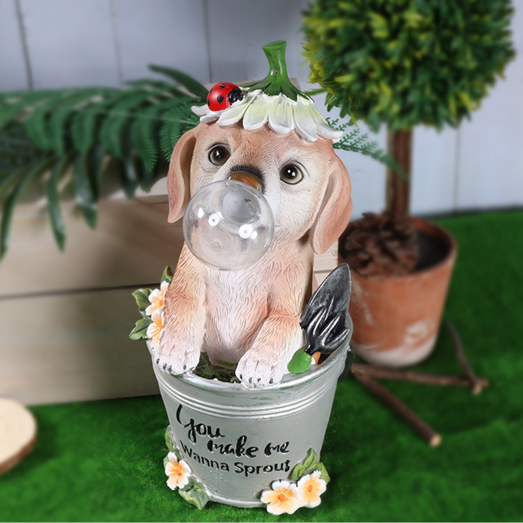 Outdoor Solar Light Lamps Statue Decor for Backyard Puppy Blowing Bubbles