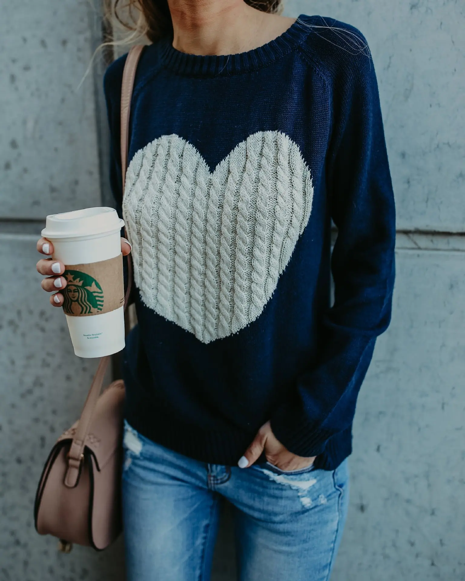 woolen sweater Ladies Long Sleeve Knitwear  Leisure Color Valentine's Day Matching Heart Pattern Round Collar Pullover Sweater Knitted Top turtleneck