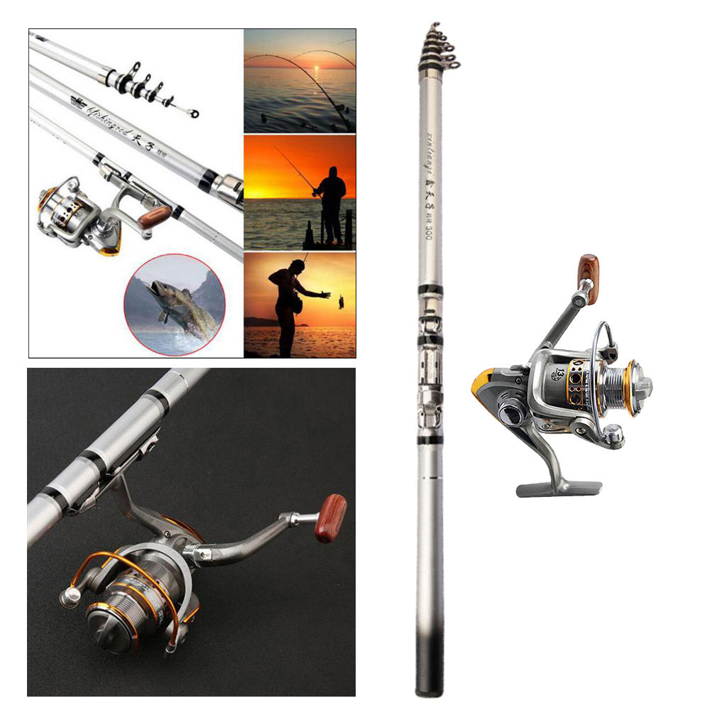 Rock Fishing Rod Portable Folding Travel Backpack Spinning Fishing Pole Reel Set