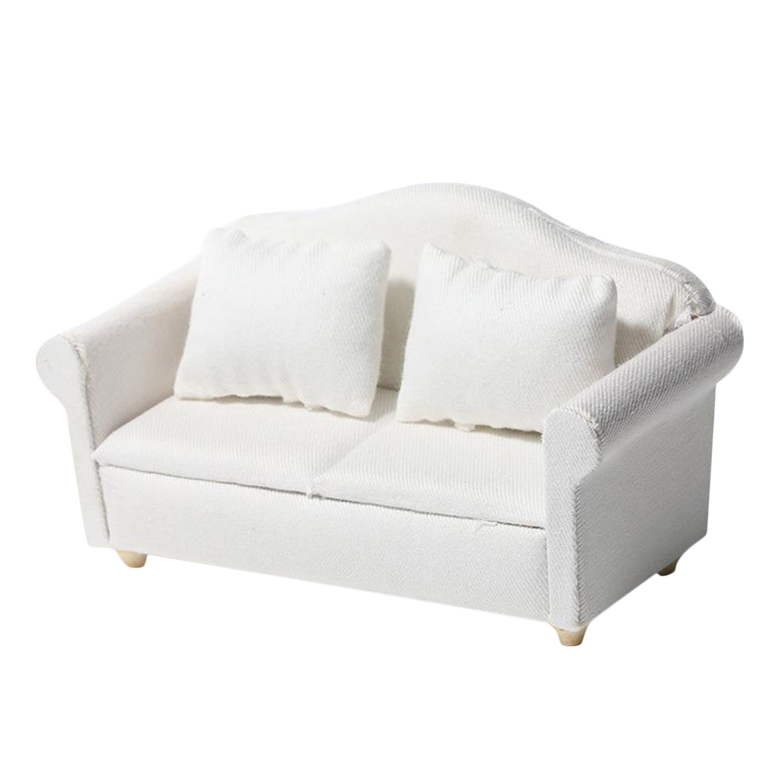 Dollhouse Sofa, Dolls House Furniture Double Sofa Love Seat with Cushion Pillow - Pure White - 1/12 Scale