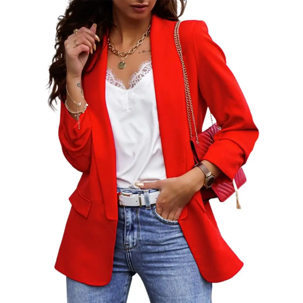 Autumn Fashion Blazer Jacket Women Casual Notched Collar Pockets Long Sleeve Work Suit Coats Office Lady Solid Blazers Plus Size plus size jogging suits