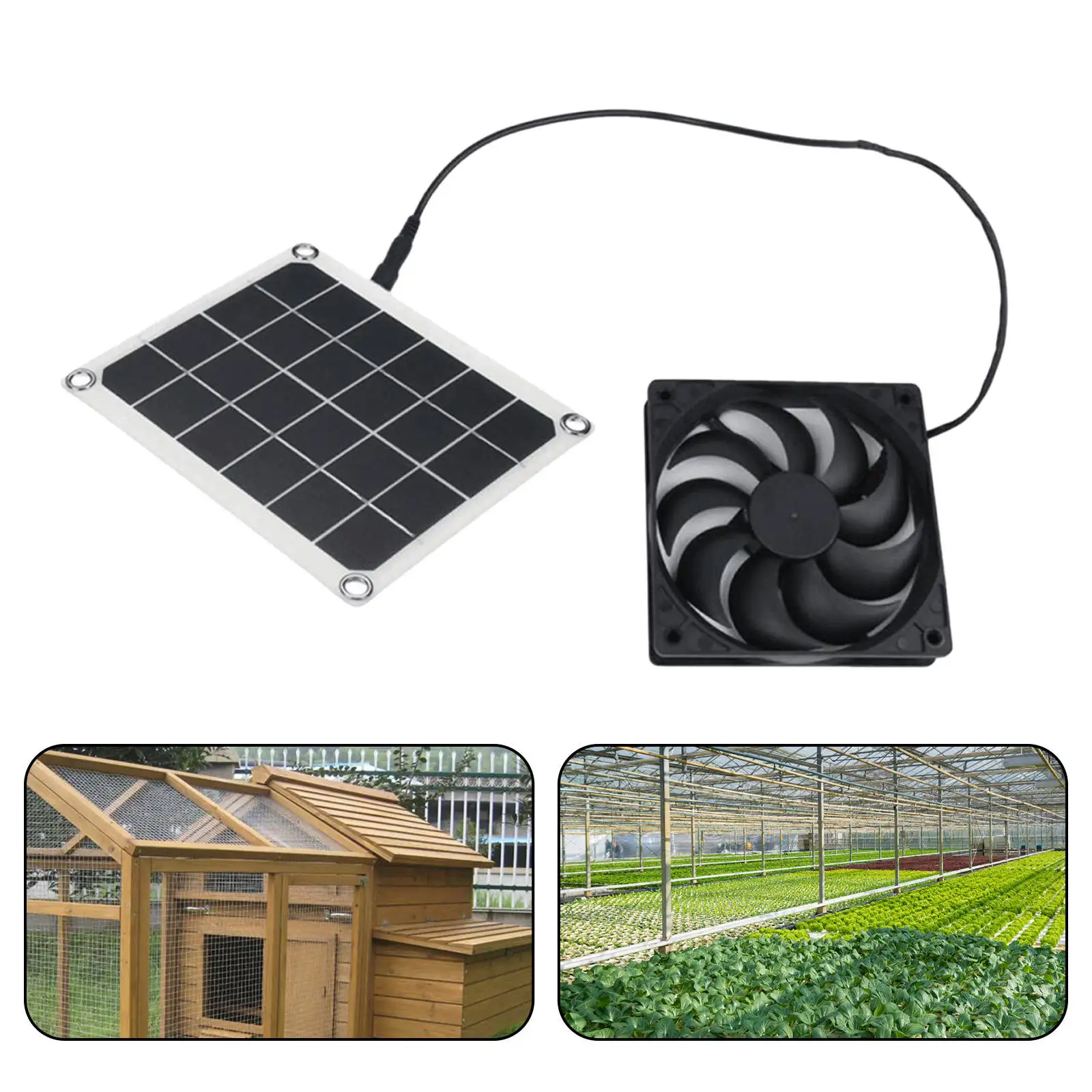 Solar Panel Powered Fan Mini Ventilator Air Extractor for Greenhouse Pet Dog Chicken House Greenhouse Cooling (10W)