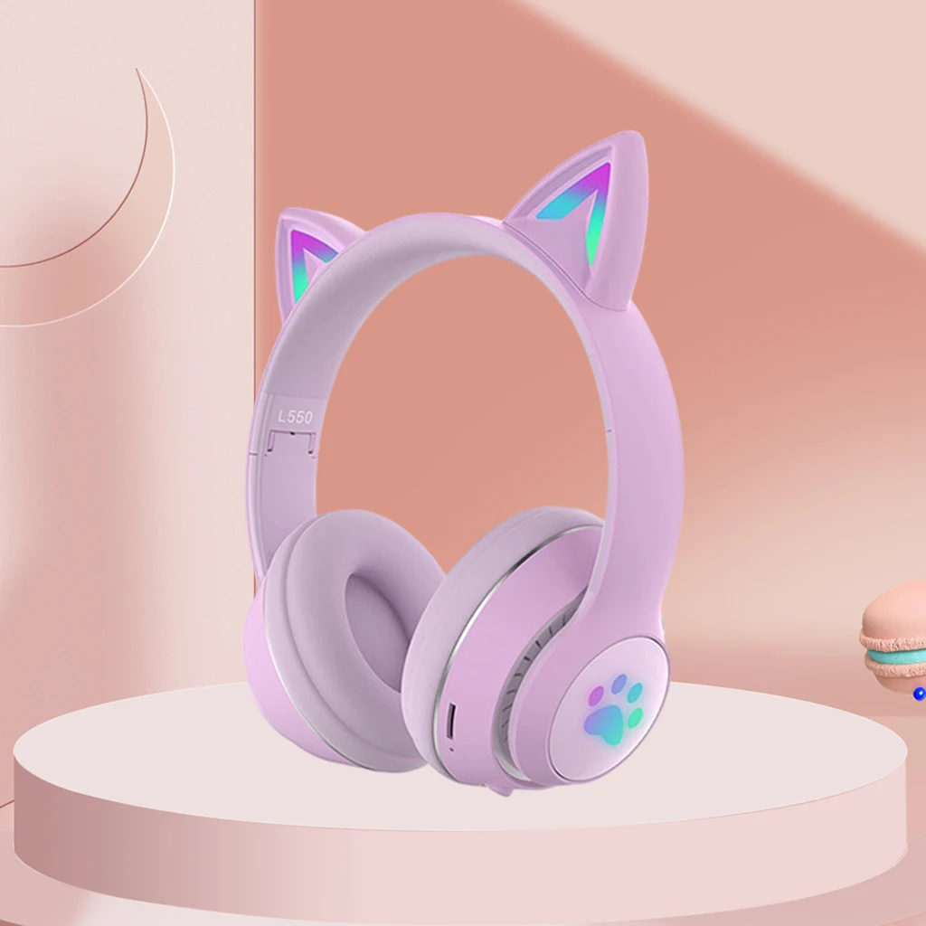 LED Glowing Bluetooth 5.0 Gaming Headset Wireless Headphones Stereo Earphones FM Player Noise Reduction Earphones Kid Girl Gifts