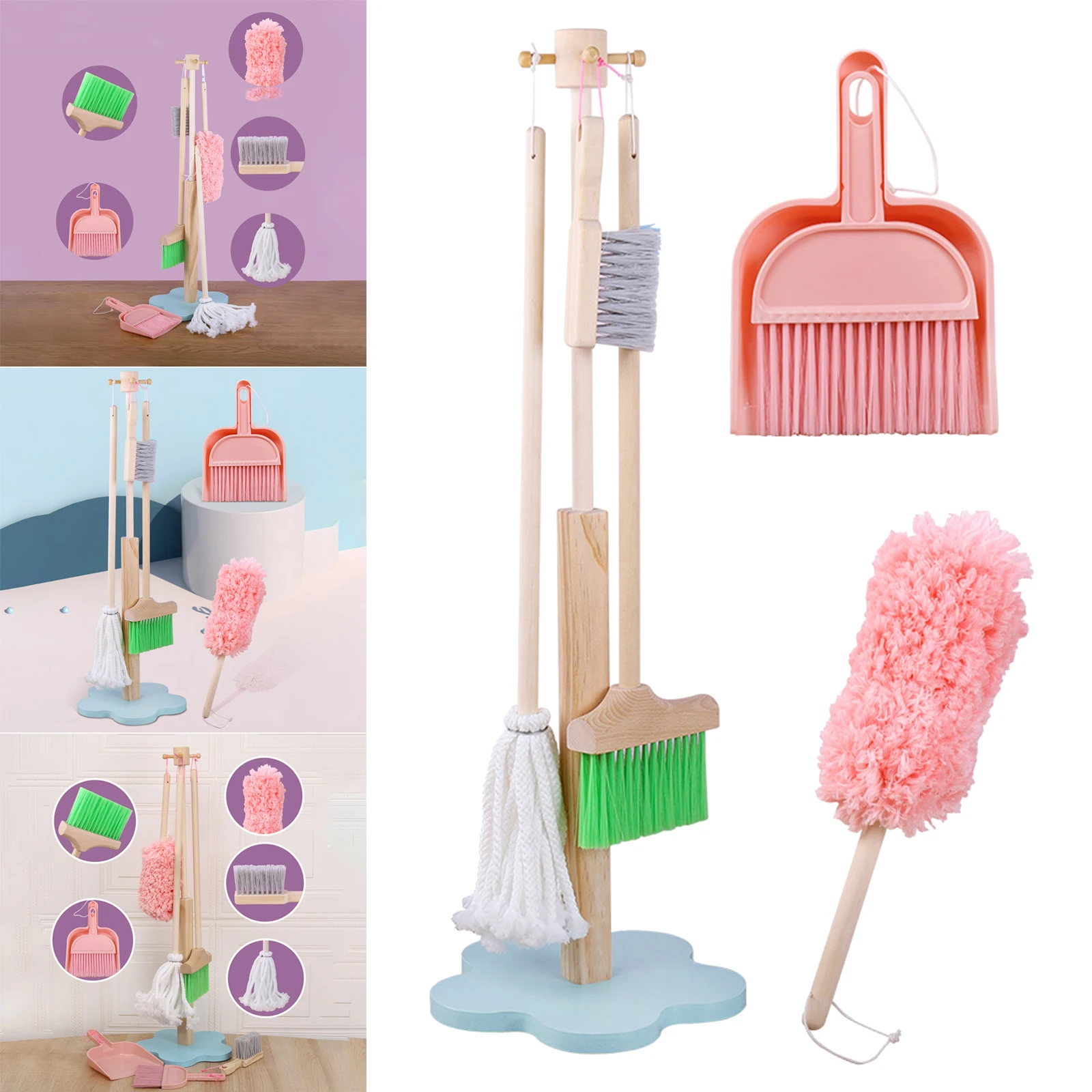 Children Cleaning Tools 6 Piece Includes Mop Brush Dustpan for Kids Children