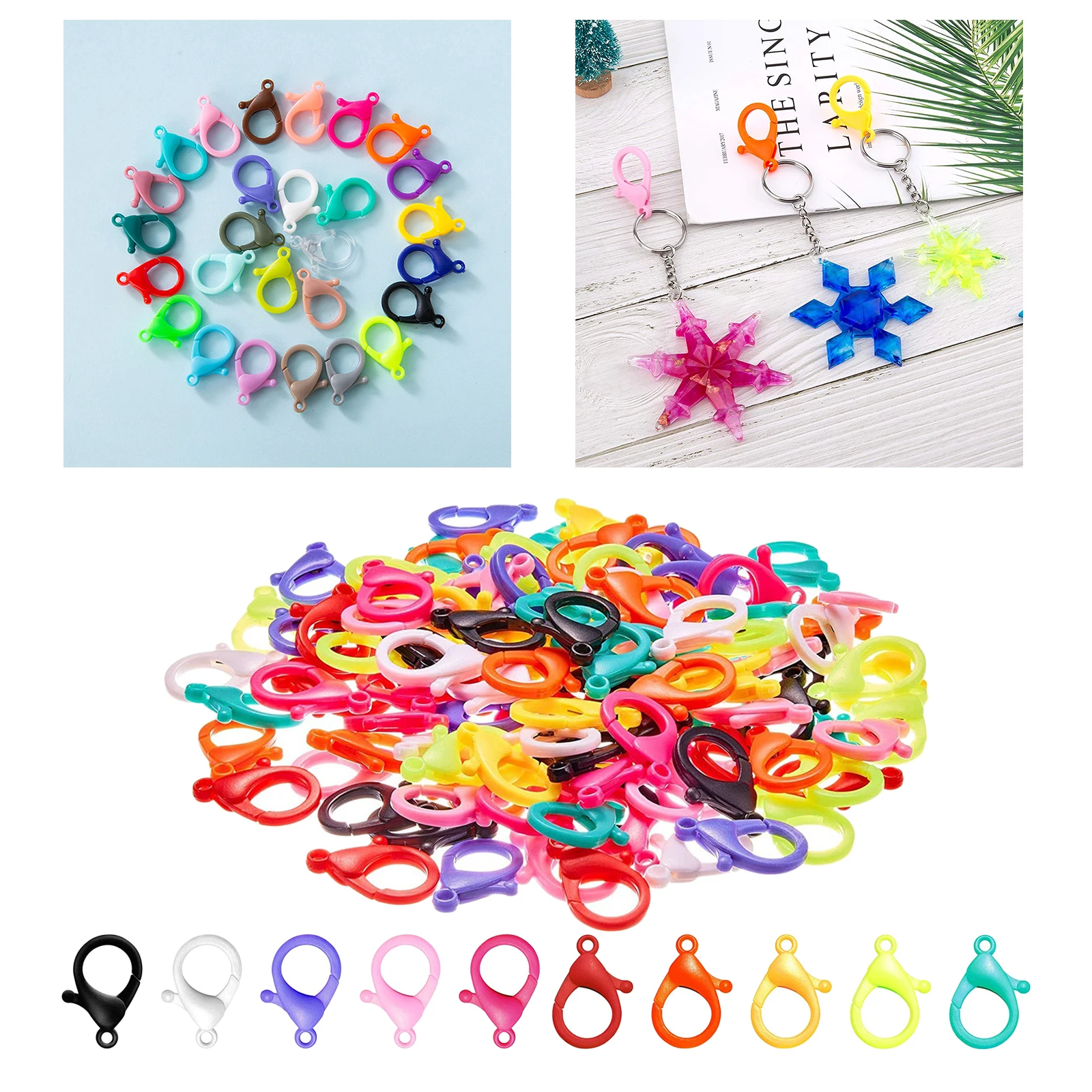 100Pcs Colorful Plastic Snap Lobster Clasp Hooks DIY Jewelry Making Findings for Keychain Rings Toys Bags Purse Accessories