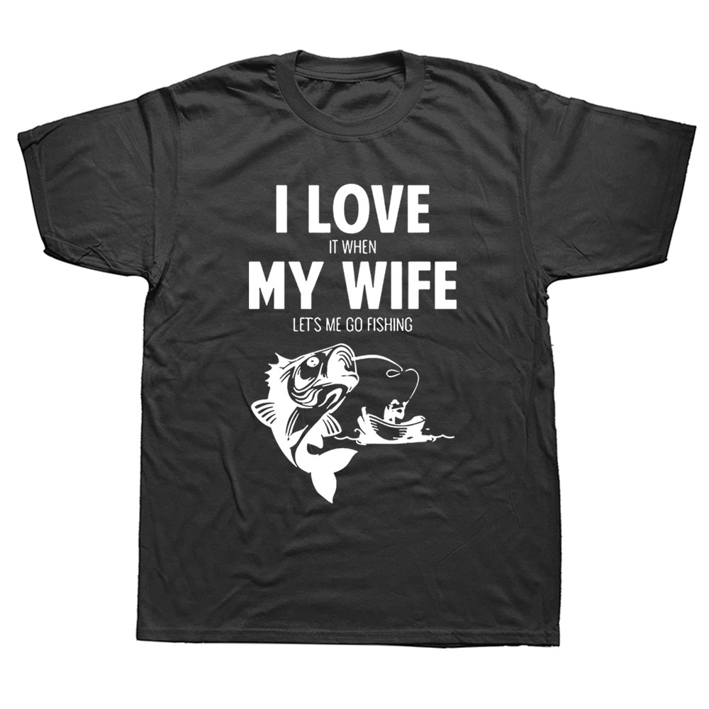 Lustiges „I Love When My Wife Lets Me Go Fishing“-T-Shirt. Fantastisches cooles Fisch-Geburtstagsgeschenk für Ehemann, Freund, Oberteile – Detail 2