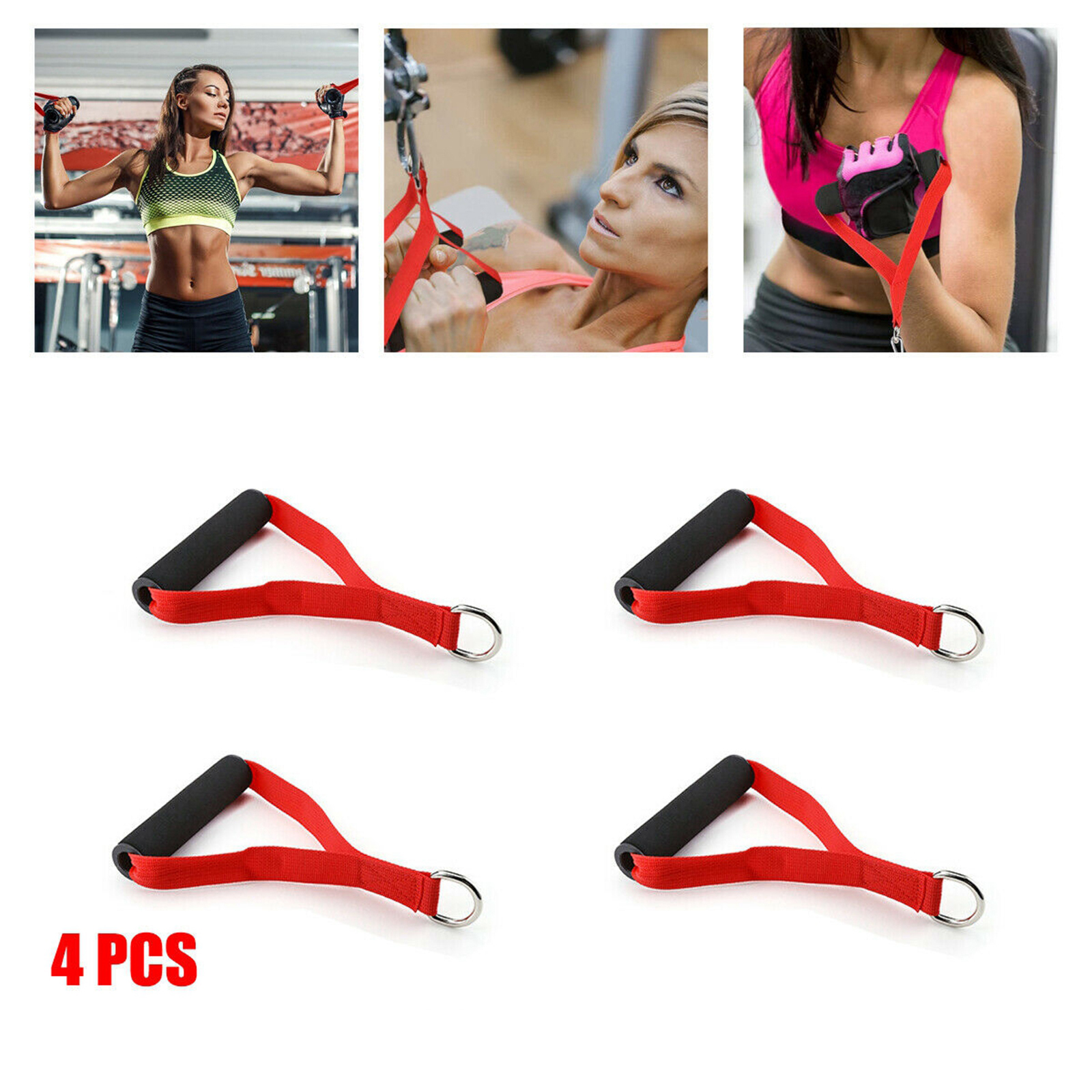 4Pcs Durable Resistance Band Handle Exercise Grip Stirrup Attachment Strap