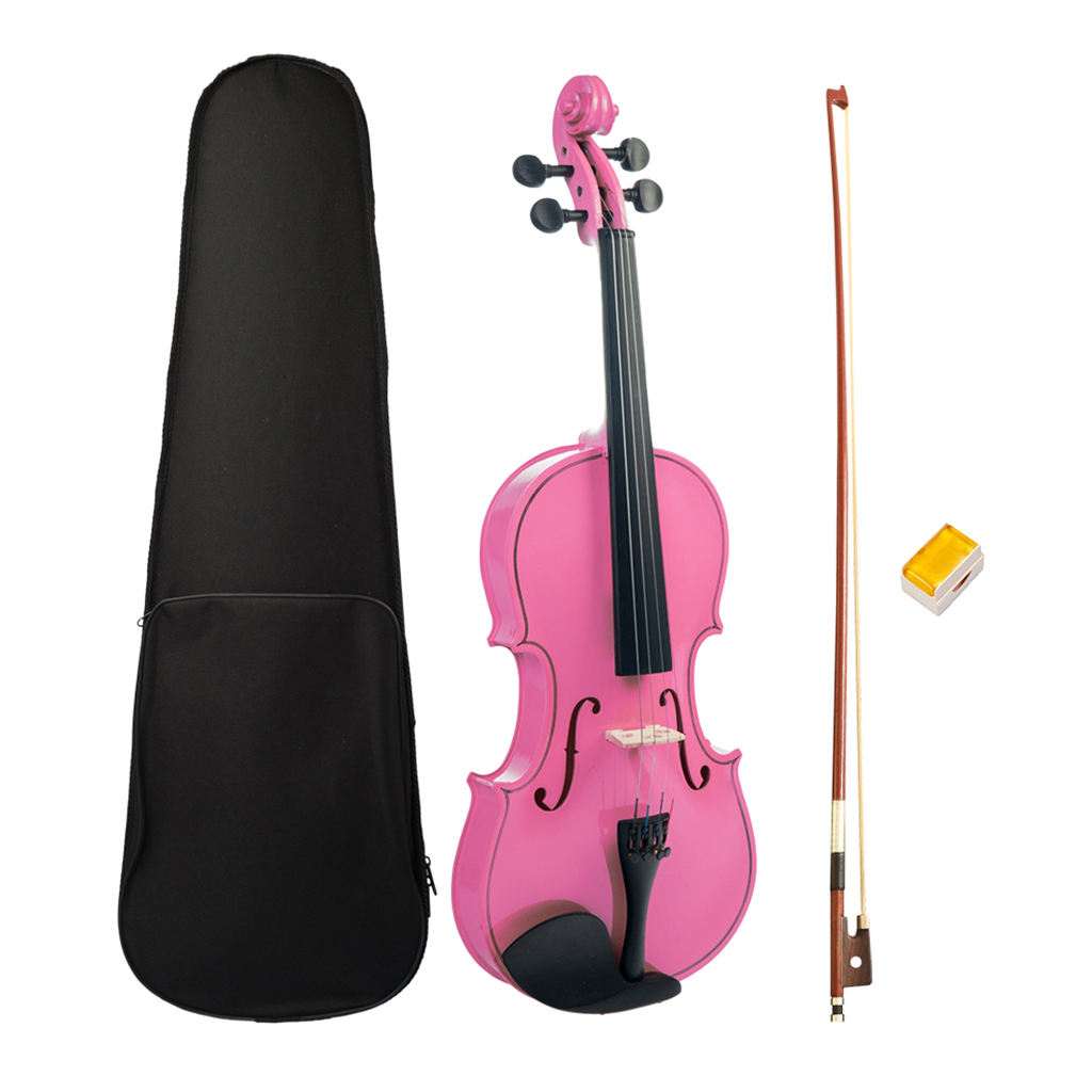 Solidwood Full Size Violin with Storage Bag Perform Bow Rosin Set Musical Instrument Gift - Pink