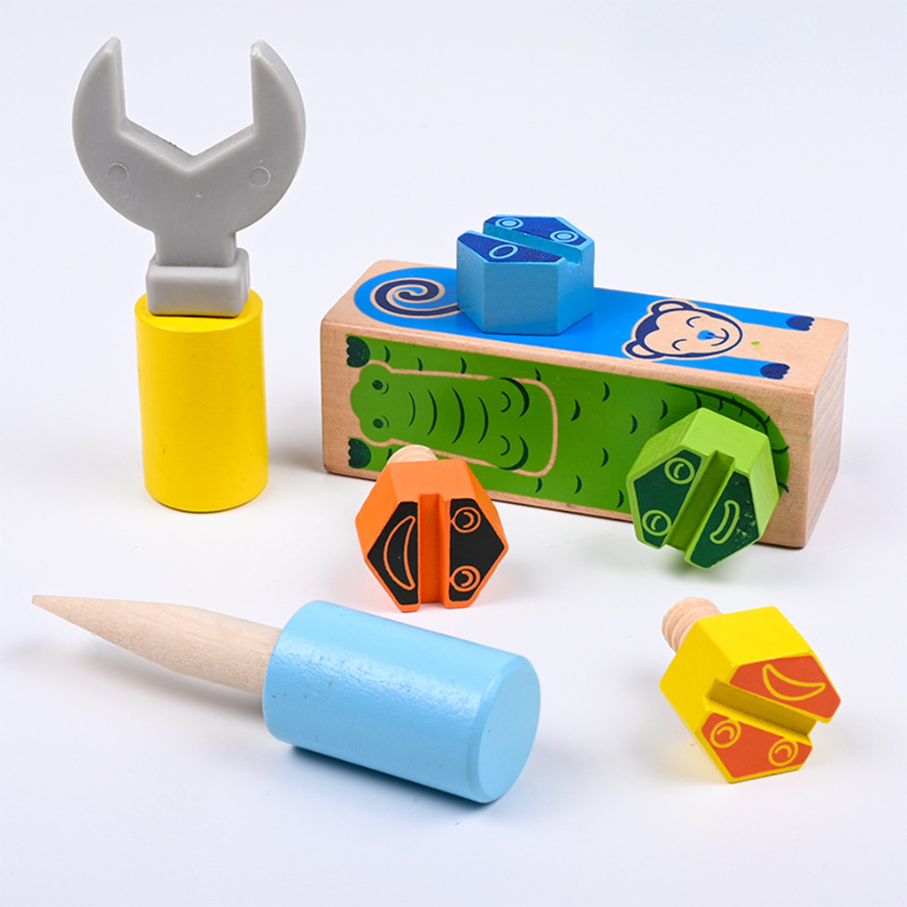 Wooden Screw Block Toy Nut Repair Tool Set Fun Fine Motor for Boys & Girls