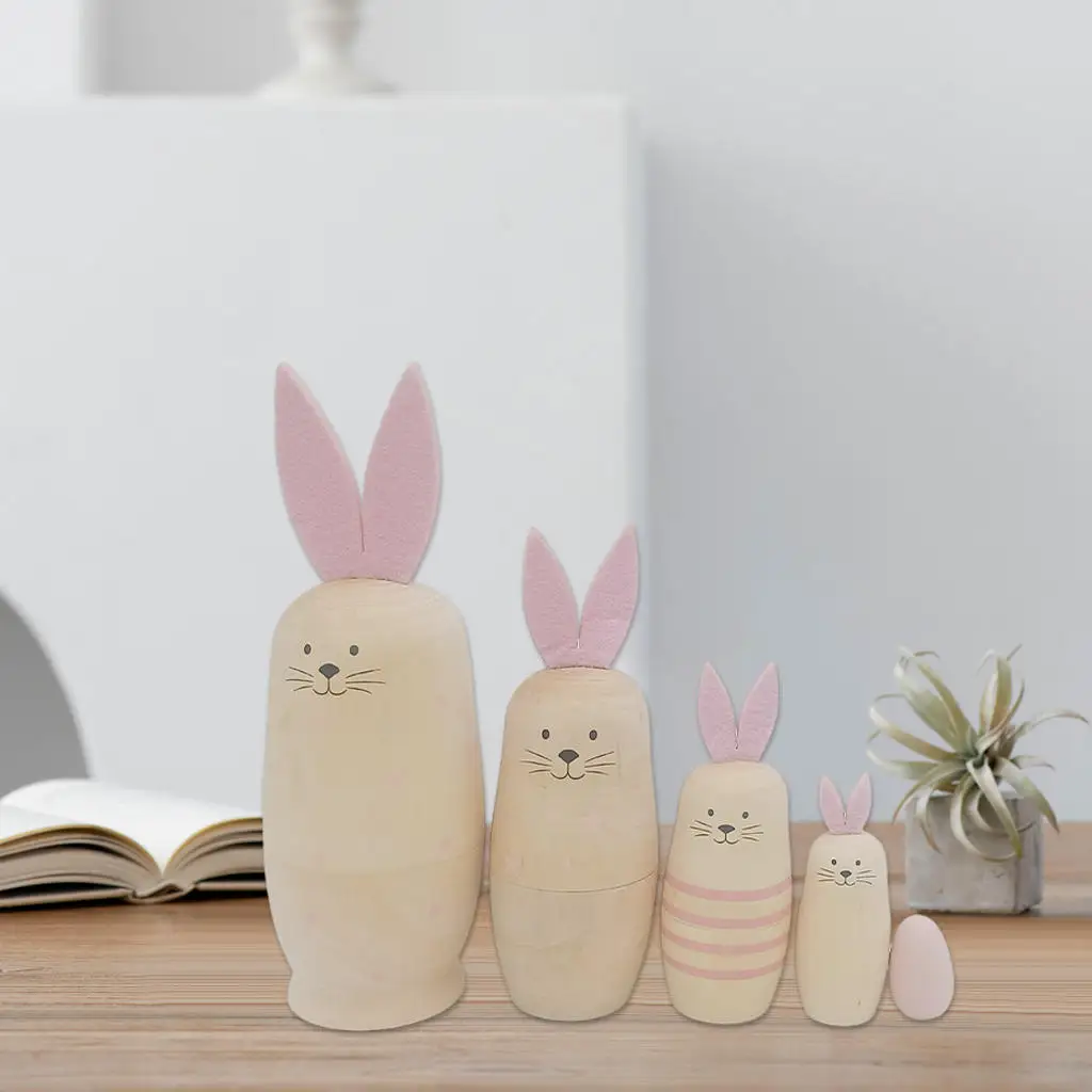 5 Pcs Russian Nesting Dolls Wood Stacking Nested Set for Mother`S Day Birthday Decoration