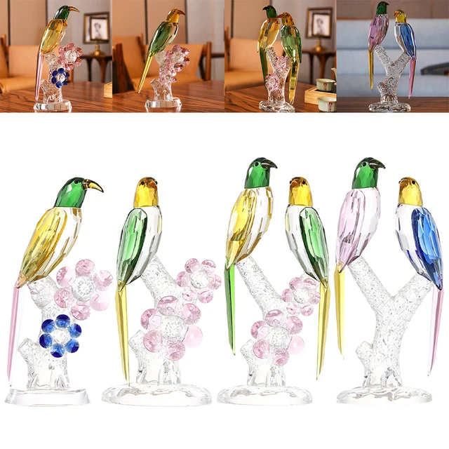 Ornament Living Room Table, Glass Figurine Animal Parrot