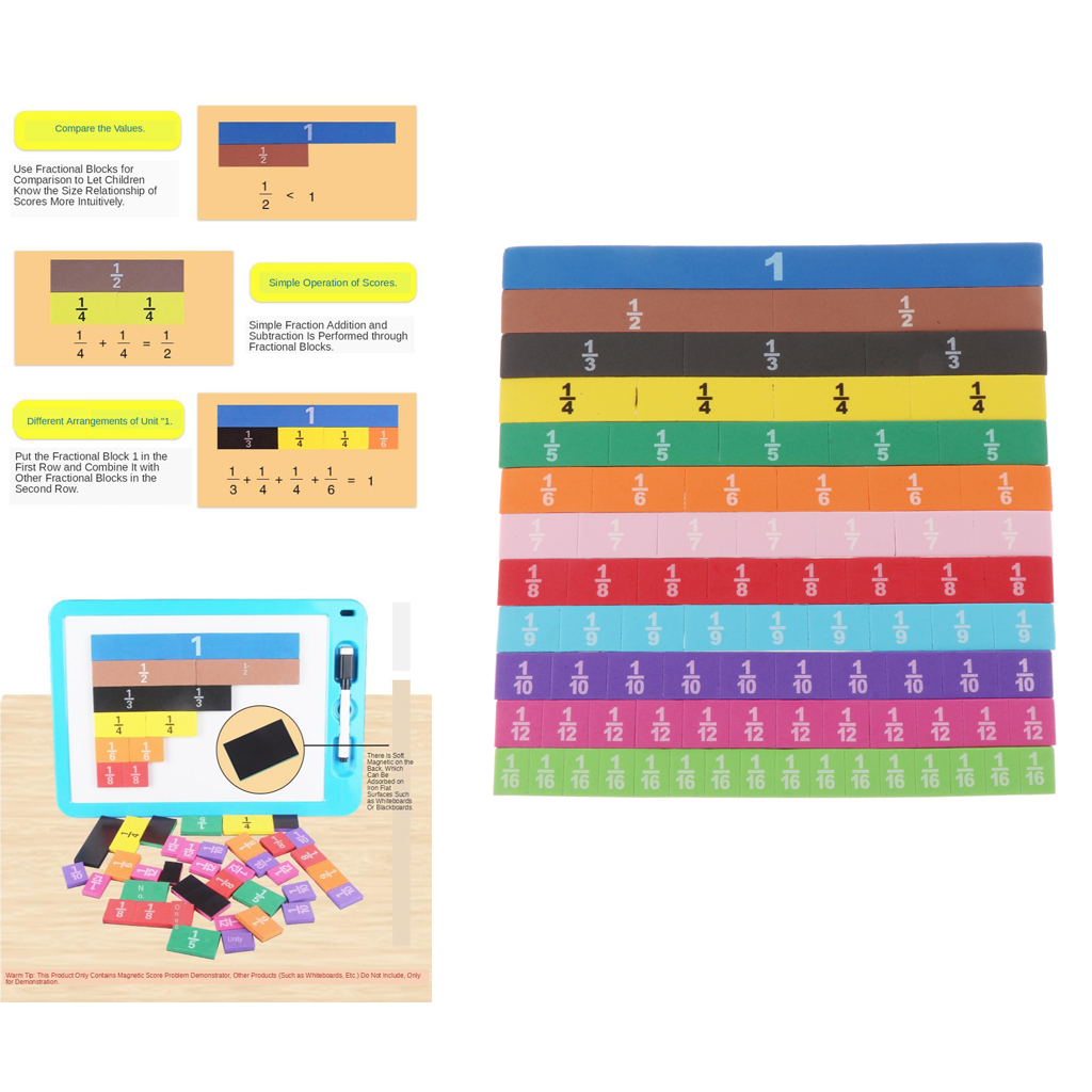  Magnetic Rainbow Fraction Tiles Soft Foam 83 Pieces, Ages 6+