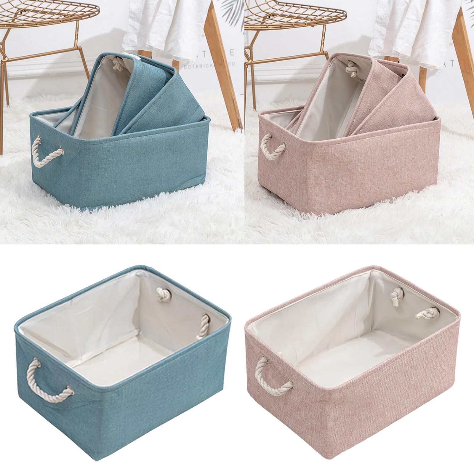 Collapsible Fabric Storage Basket Baby Toy Organizer Linen Cloth with Handle for Home