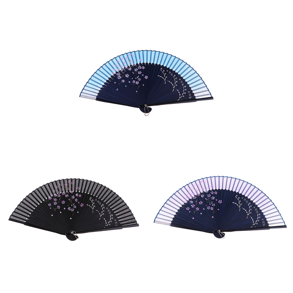 Antique Chinese Japanese Flower Silk Hand Held Fan Dance Party Costume Accessories Photo Prop