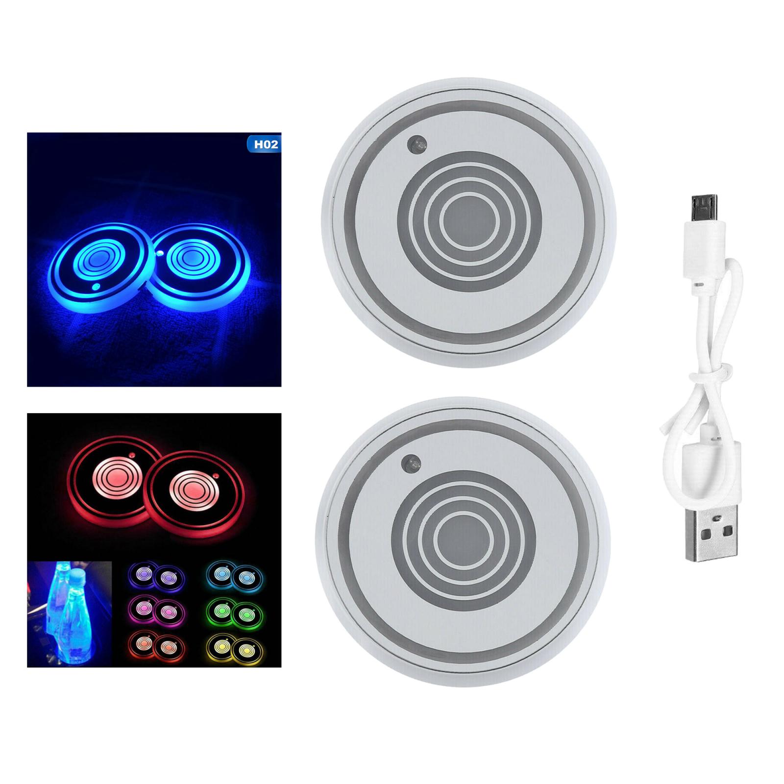2Pcs Car Logo LED Cup Pad Holder Light USB Charging Mat Luminescent Cup Pads