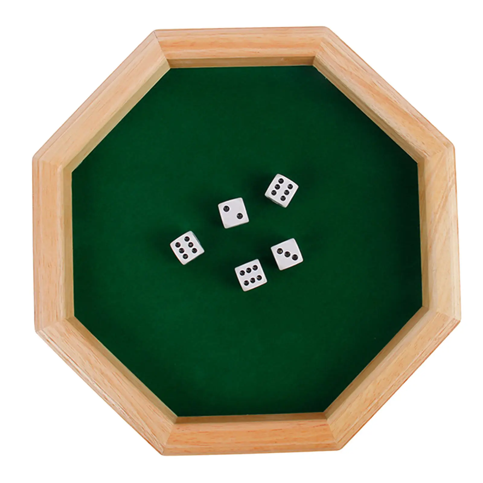 Heavy Duty 12 Inch Octagonal Wooden Dice Tray with Felt Lined Rolling Surface, Wooden Dice Rolling Tray for Family Game Night