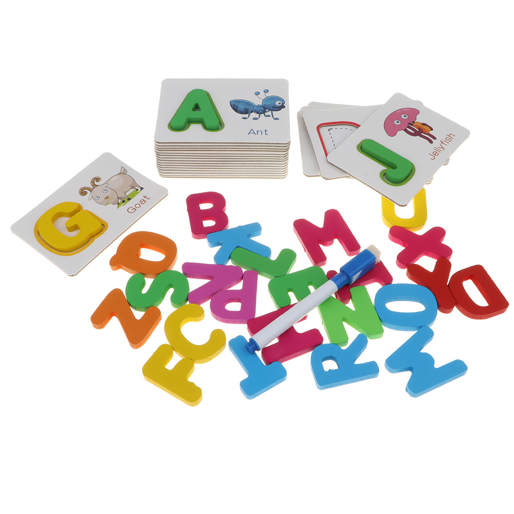 Wooden 26 ABC Alphabet Letters Learning & Writing Jigsaw Puzzles Blocks Toy Kids