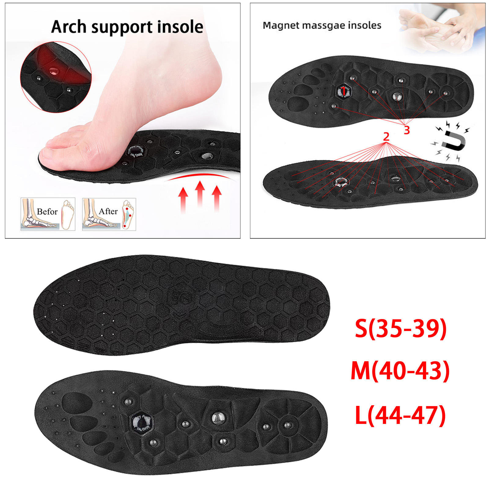 Magnetic Massage Insoles Reflexology Shoes Soles for Foot Adults Relieve Body Pressure