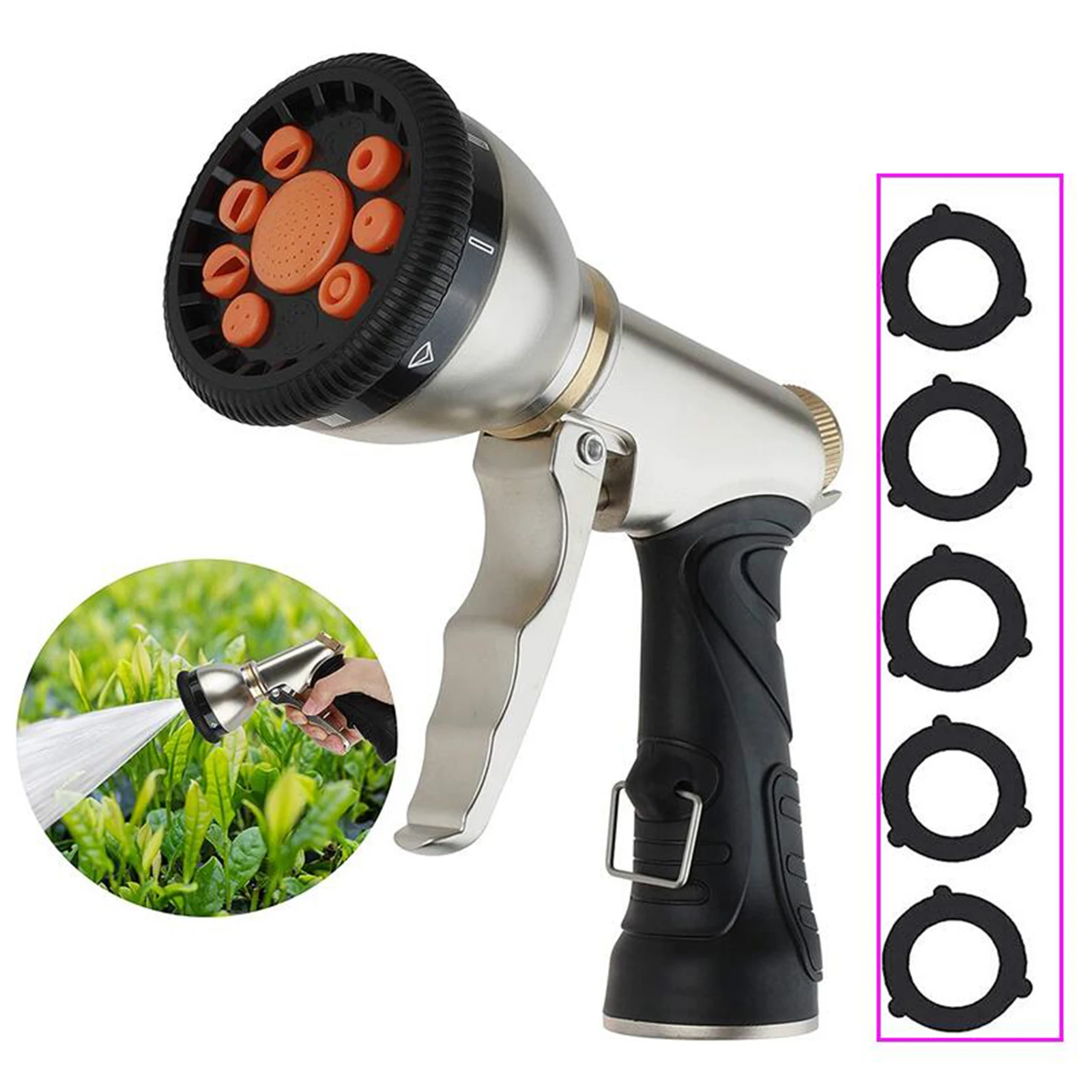 Heavy Duty High Pressure Garden Hose Spray Nozzle Head 9 Adjustable Patterns