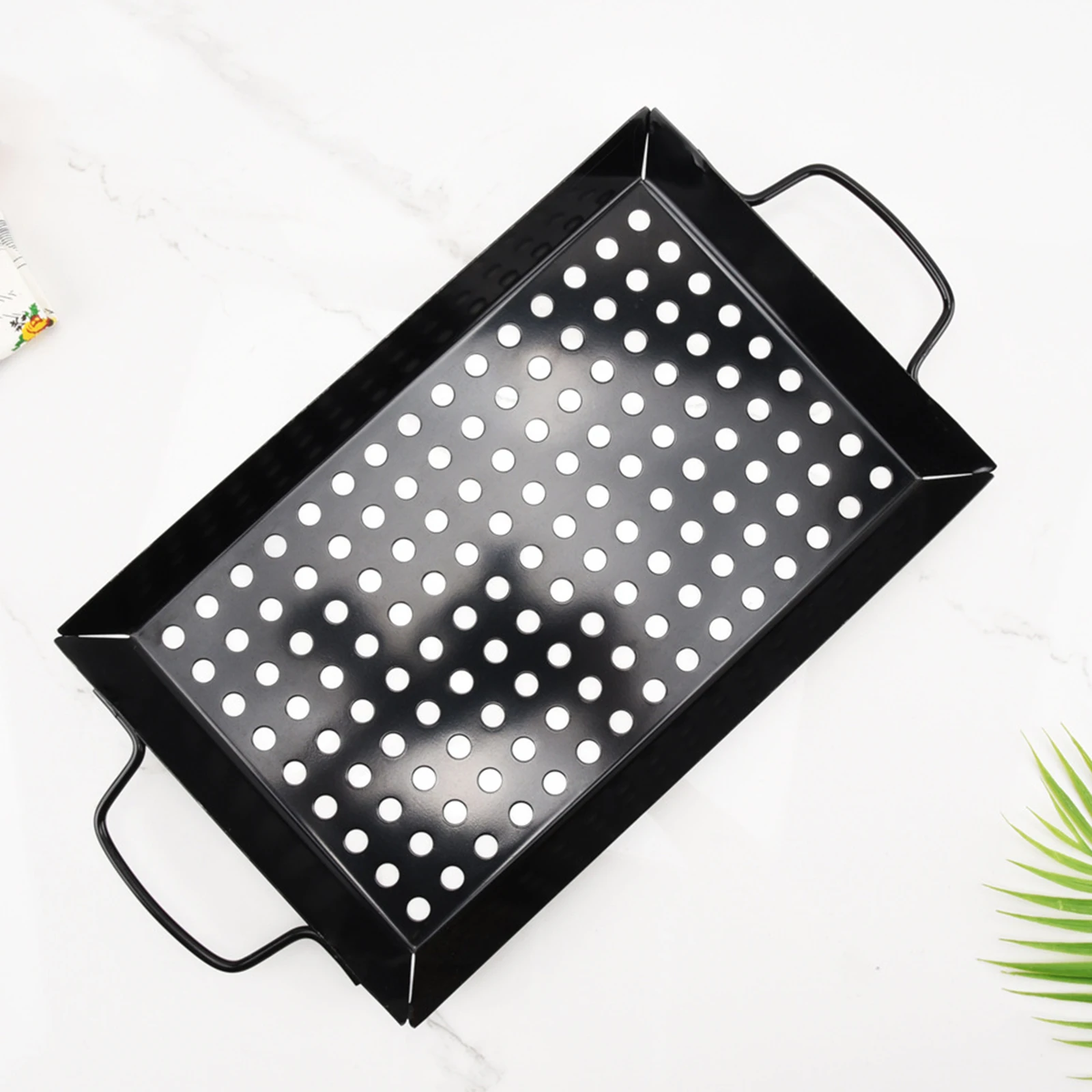 Large BBQ Tray Metal Barbecue Wok Pan Black Meat Vegetable Grill Tray