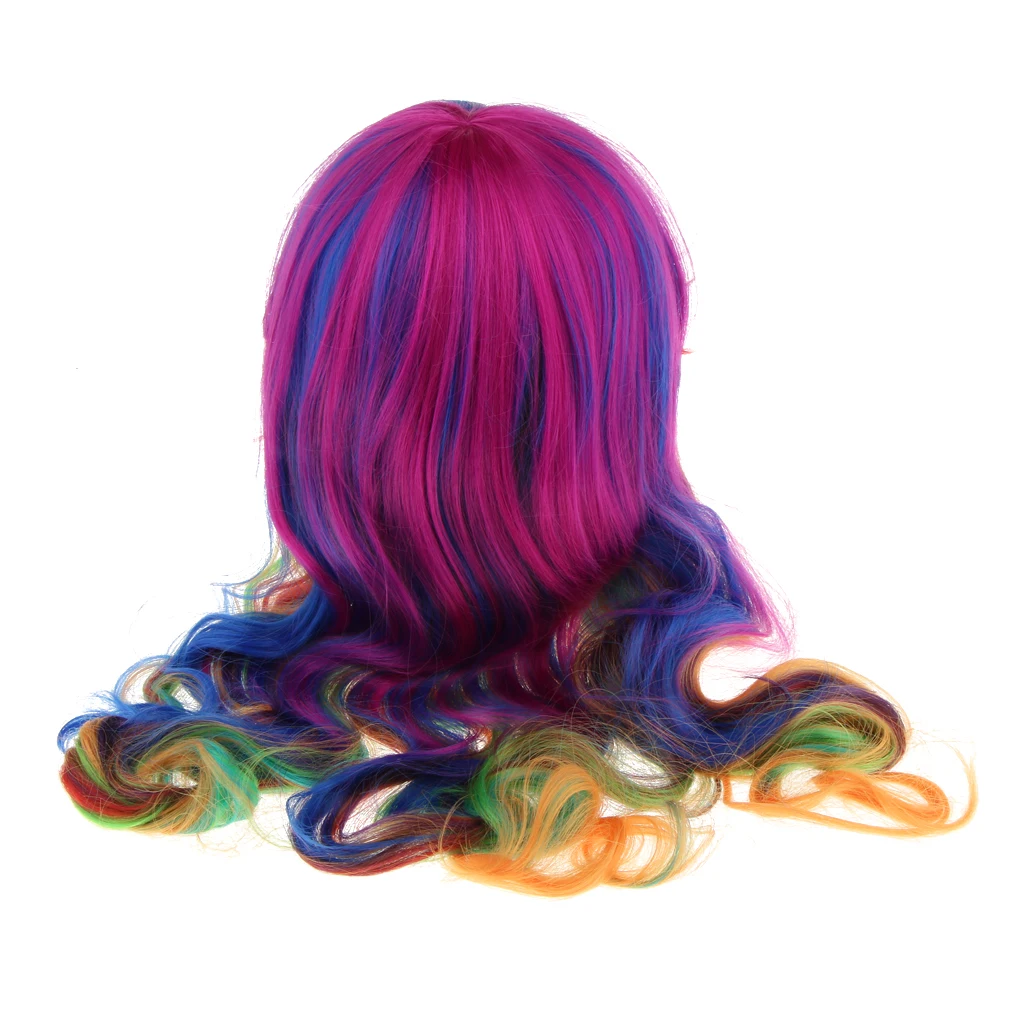 Harajuku Long Curly Wig Bright Colors Rainbow Colors Girls 70 Cm