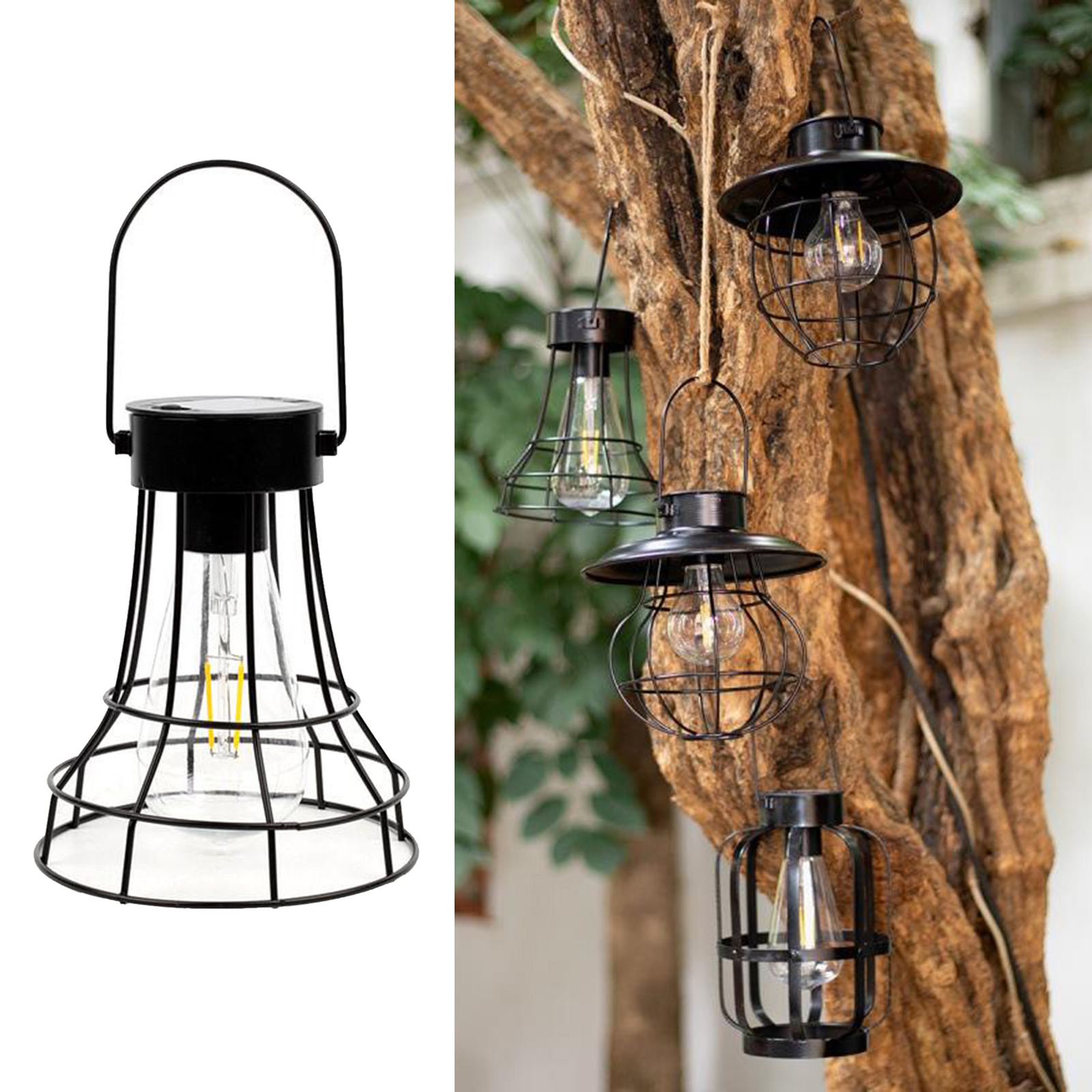 Solar Lantern Lamp Hanging Metal Outdoor Lights with Bulb for Yard Backyard
