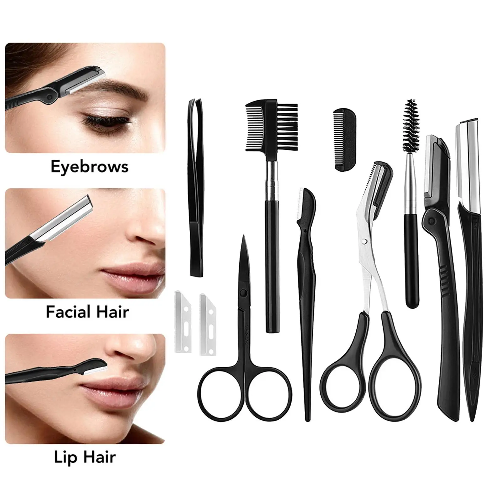 11x Women Eyebrow Shaver Trimmer Face Hair Removal Shaper Shaver Kit