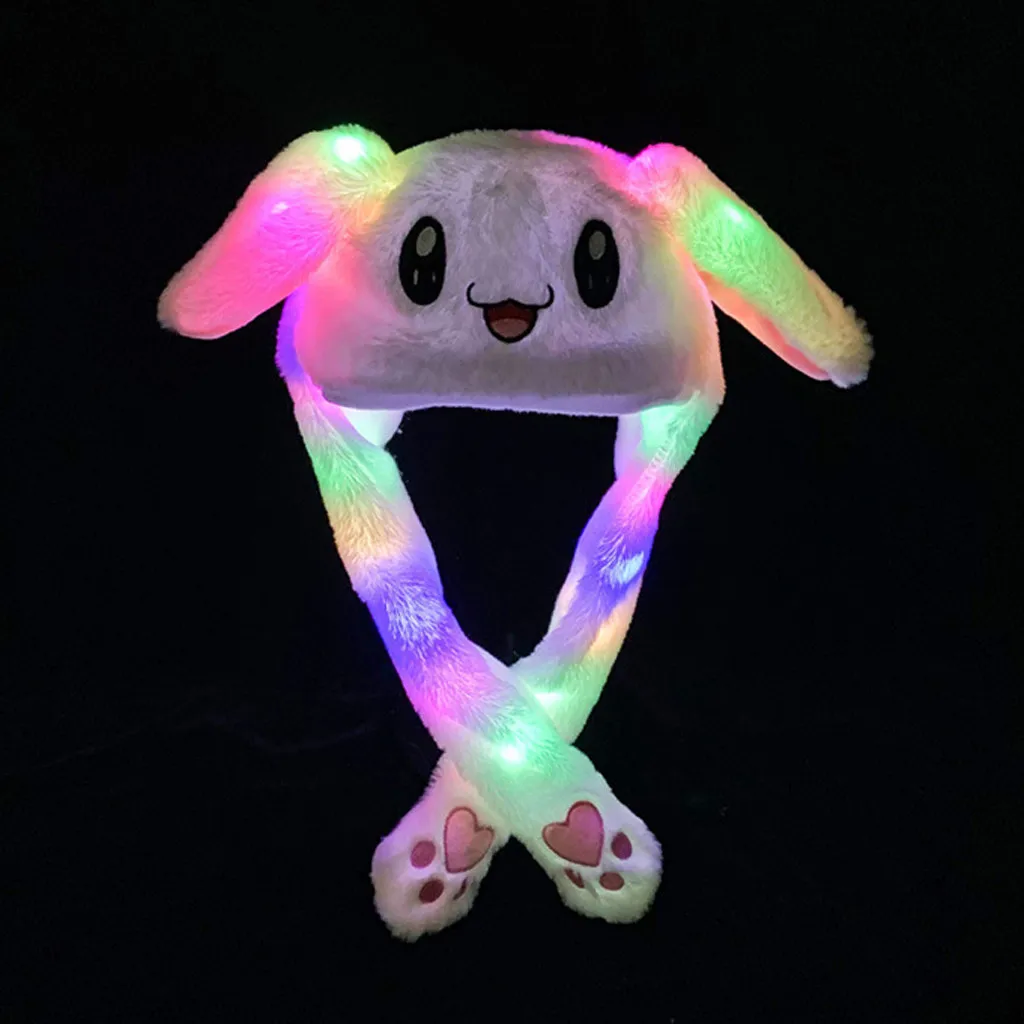fisherman skully Lovely Luminous/no Light Plush Rabbit Hat Funny Play Toy Up Down Moving Bunny Ears Airbag Toy Hat Girlfriend Kids Gifts skully winter hats