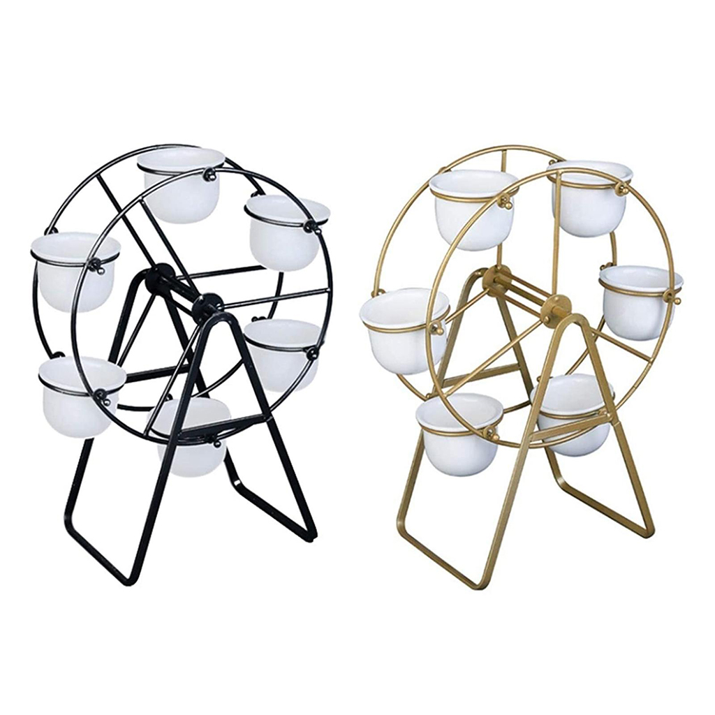 Ferris Wheel Flower Pot Stands Holder with 6 Ceramic Succulent Plant Pots