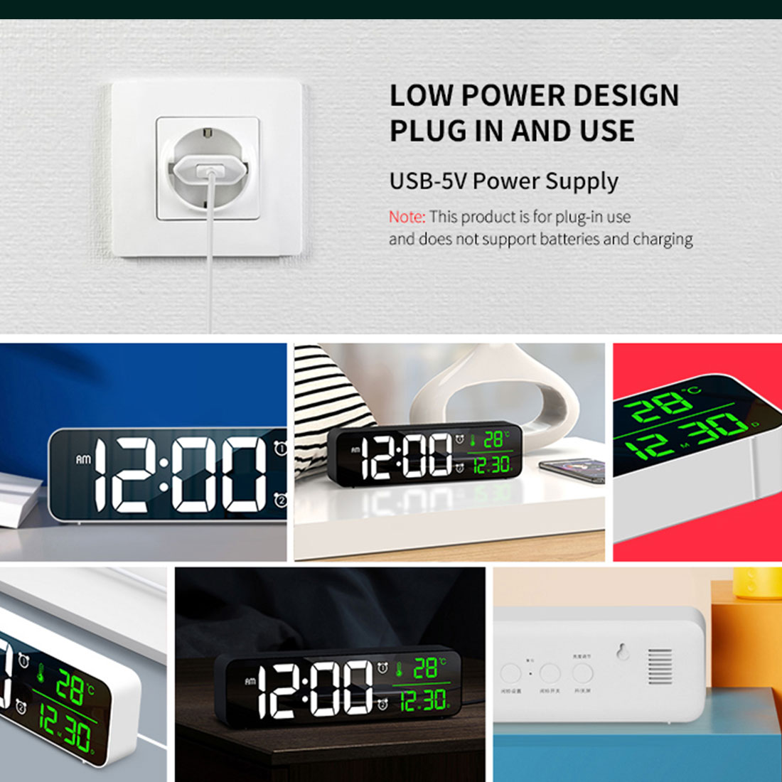 Alarm Clock Bedroomled Desk Clock With Usb Port Digital Mirror Alarm Clock For Bedrooms Snooze Function Electronic Desk Clocks Styleawhite