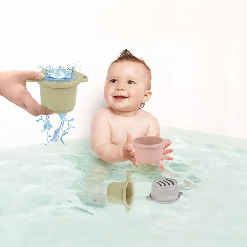 Kids Bathtub Stacking Cup Water Toys for Toddlers Montessori Educational Toys Indoor/Outdoor Gift Modern Design Fun Stackable