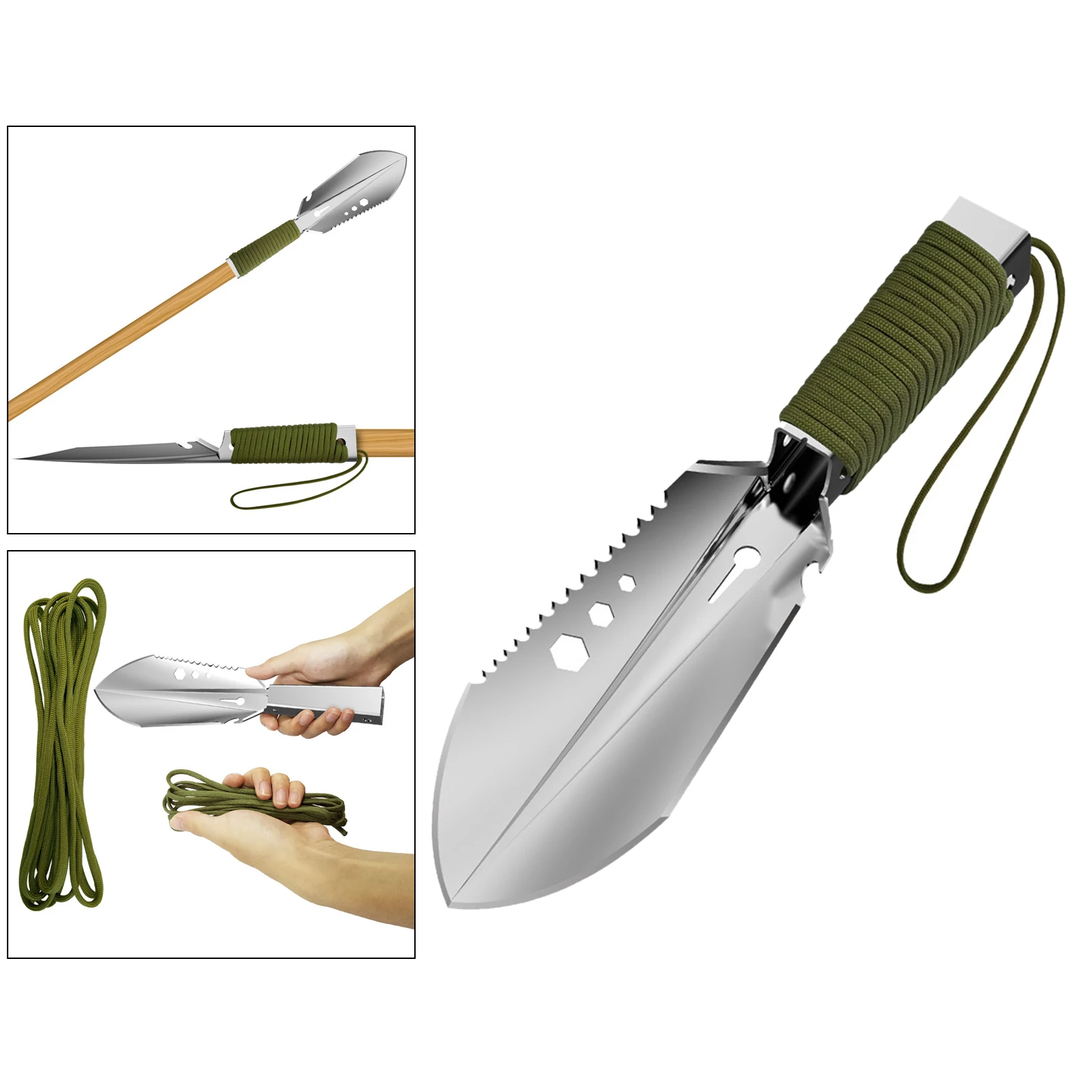 Stainless Steel Garden Shovel Spade Multi Tool Weeder With Sawtooth Hex Wrench Digging Trowel Knife Spear Gardening Tool