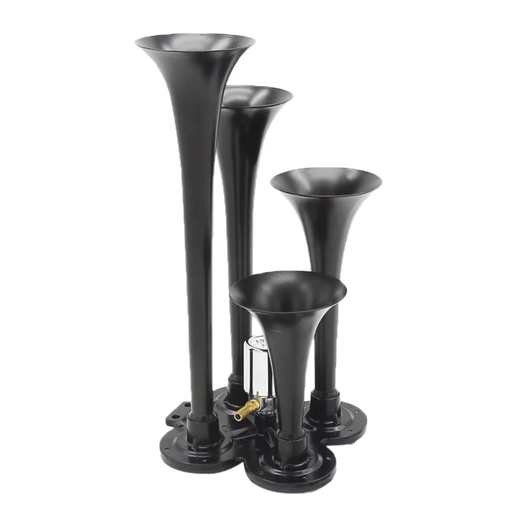 Car Truck Marine Boat Motorcycle 12V/24V 4-Trumpet Train Air Horn Kit 150db Loud Zinc Alloy Extremely Stable Frequency