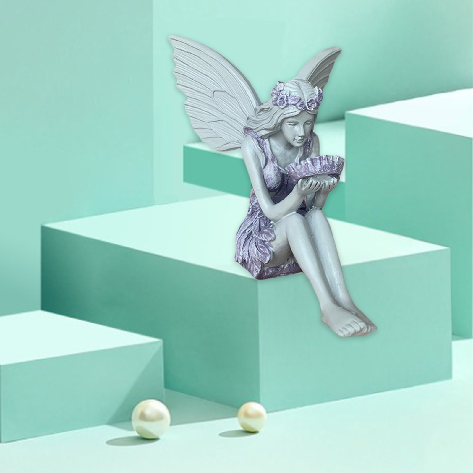 Flower Fairy Statue Fountain Pond Ledge Fairy with Wing Garden Statues Home
