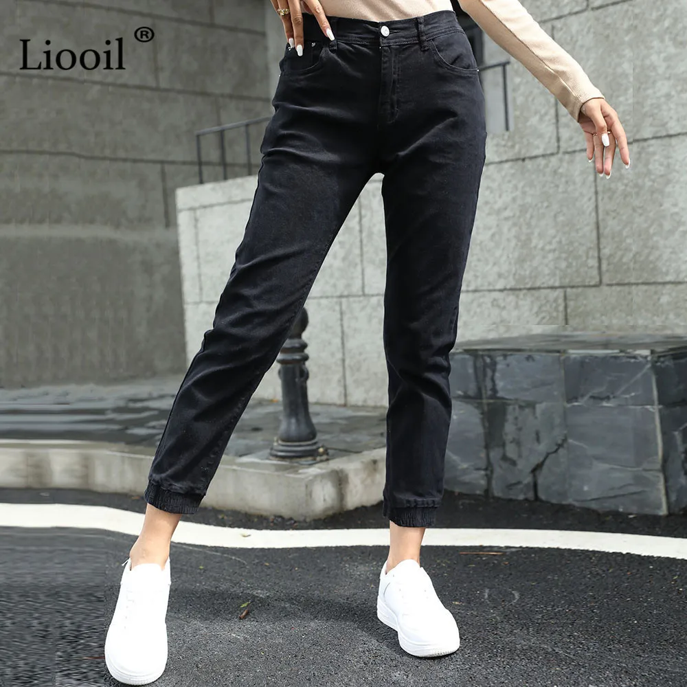 Liooil Streetwear Cotton Elastic Waist Brown Jean Pants Women Denim Trousers With Pockets 2022 Spring Womens Stretch Sexy Jeans paige jeans