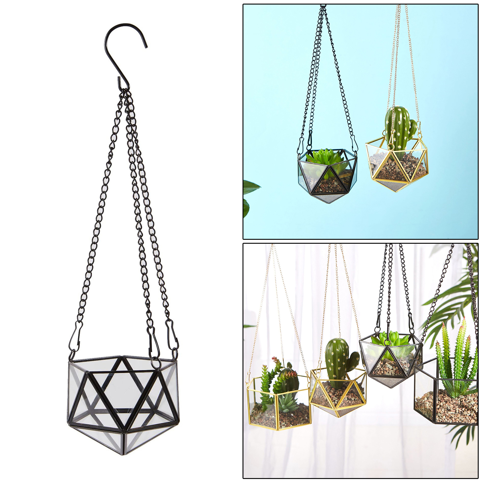 Modern Hanging Glass Terrarium Geometric Diamond Shaped Succulent Air Plant Holder Container Flower Pot Windowsill