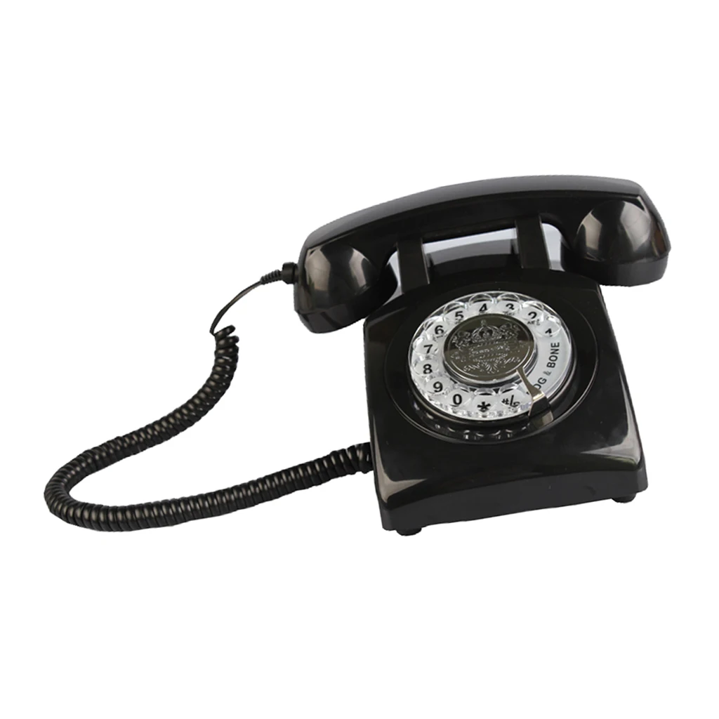 2xRotary Retro Rotary Dial Bell Desk Telephone black