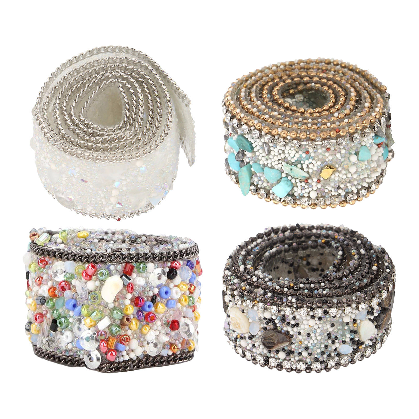 2.5cm Colorful Rhinestone Gravel Shell Lace Trim For Knitting Wedding Embroidered Ribbon DIY Handmade Patchwork Sewing