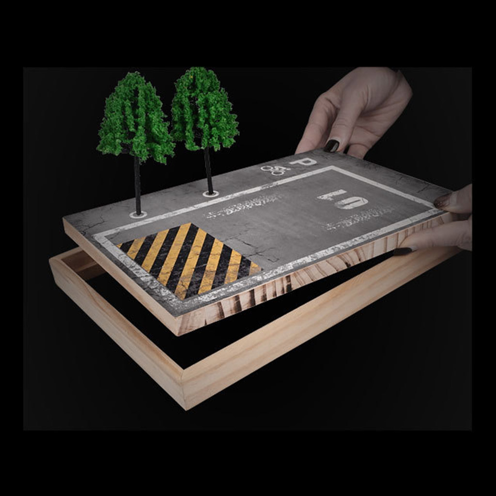 DIY 1:24 Parking Station Model Toy Car Diorama Scene Garage Model Scene with Tree Display Scenery Photo Background