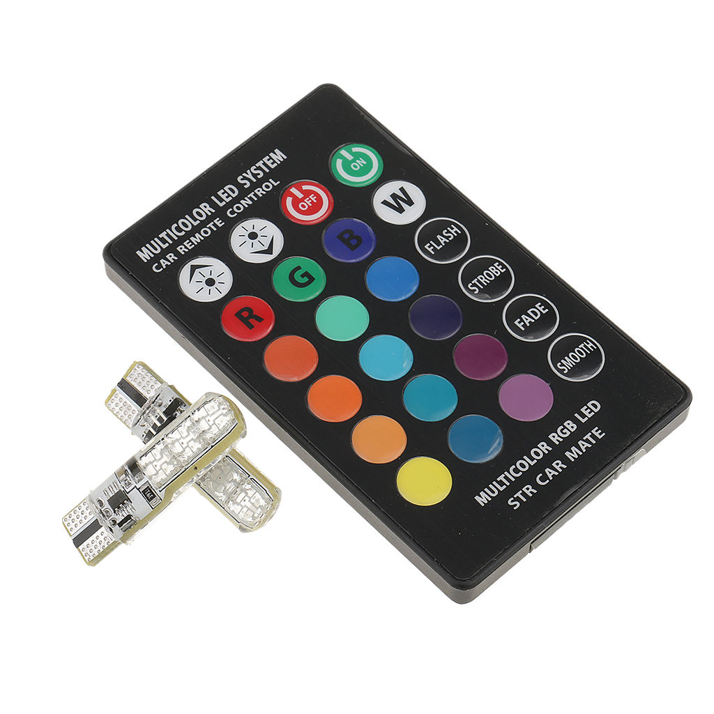2x T10 RGB Multi-Color Changing Color 6-LED Light Bulb with Remote Control