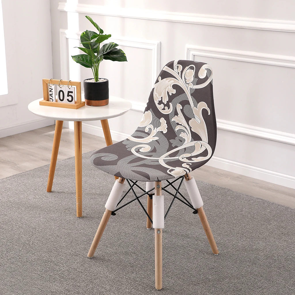 Shell Chair Seat Cover Printed Washable Chair Cover Short Back Seat Covers Home Hotel Soft Slipcover Anti-Dust