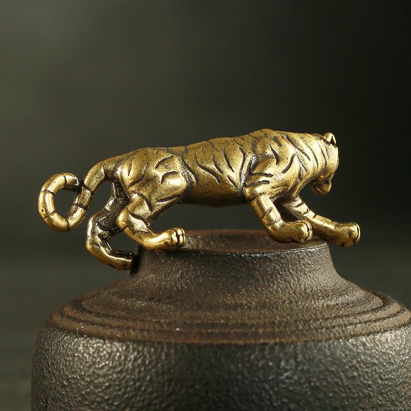 Antike Kupfer Tiger König Figuren Home Decor Zubehör Vintage Messing Tier Berg Ornamente Schreibtisch Dekorationen – Detail 4