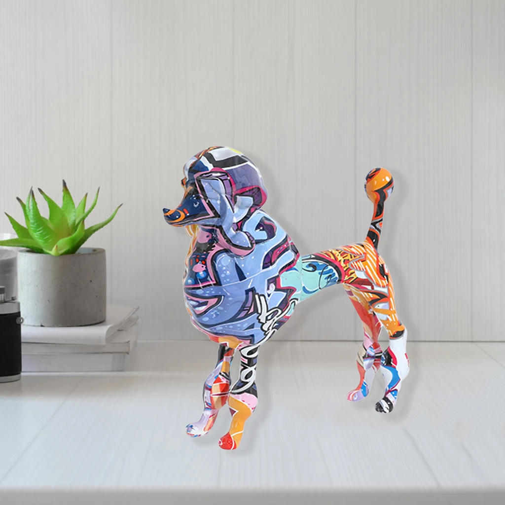Graffiti Pet Figurine Poodle Statue Dog Sculpture Ornament Home Decor