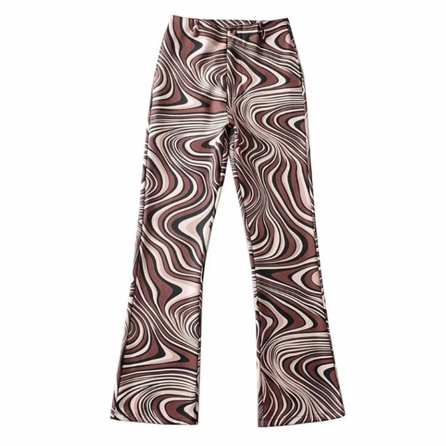 High Waist Brown and White Floral Flare Trouser | Zoven – motelrocks.com