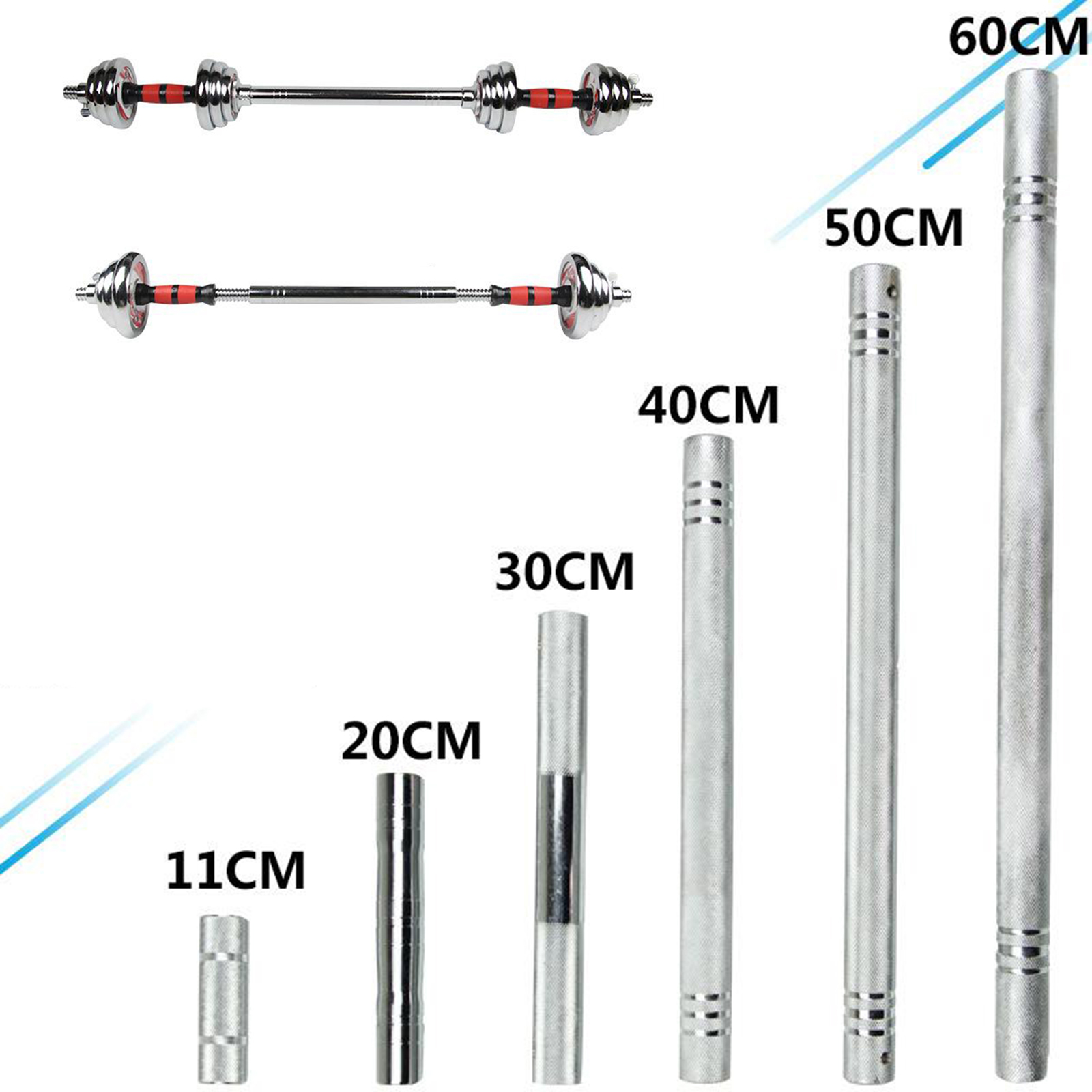 Standard Dumbbell Connecting Rod 20/30/40cm Threaded Dumbbell Bar Extender with Key and Adjusting Screws, Solid Barbell Handle