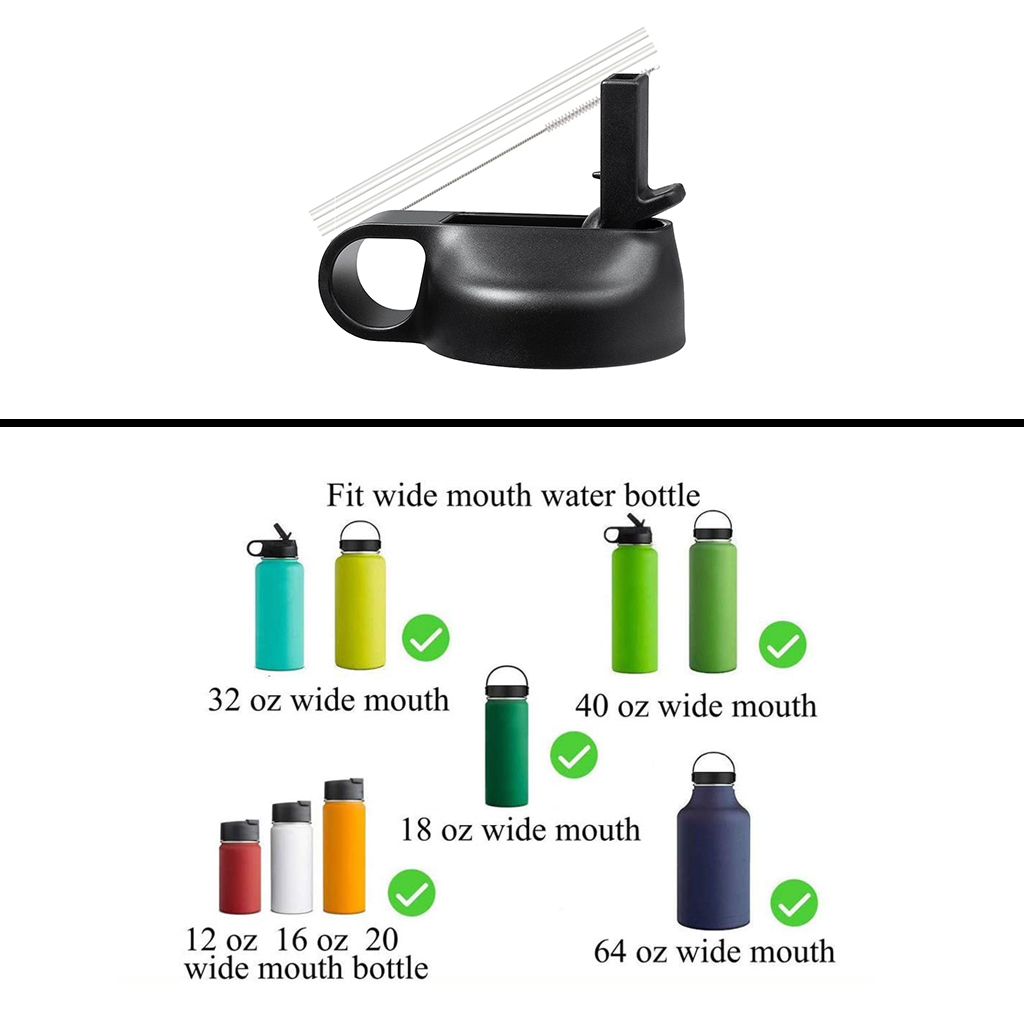 Wide Mouth Straw Lids Accessories Matching 2 Straws and 1 Cleaning Brush fit 12 oz - 64 oz Most Sport Water Bottle