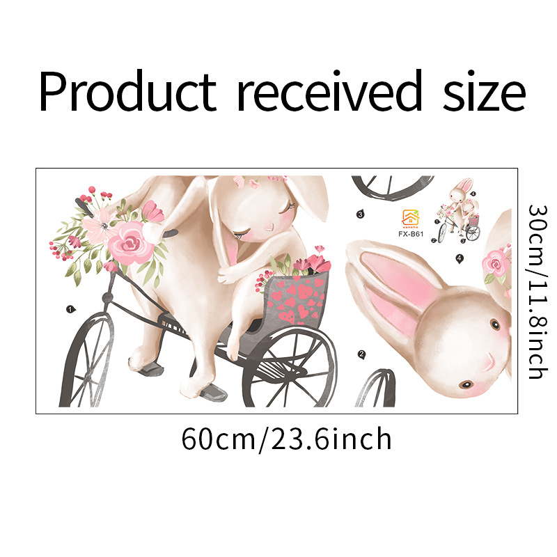 Cute Rabbit Cycling Couple Wall Stickers Children's Room Baby Room Decoration Stickers Girls Bedroom Wall Stickers