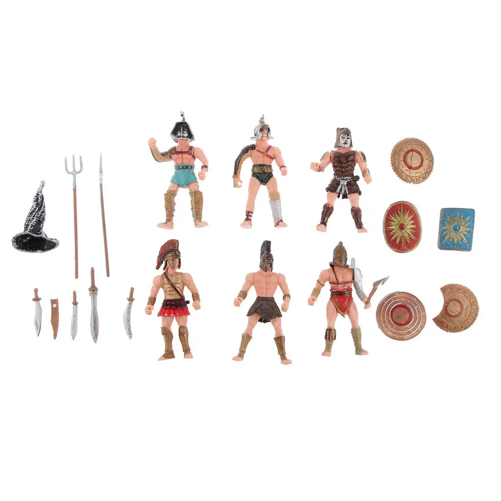 6pcs Plastic Ancient Roman Gladiator Warriors Medieval Soldier Action Figures Model Military Playset DIY Scenes Kids Adult